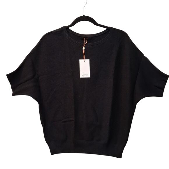 Quince Sweaters - Quince Lightweight Cotton Cashmere Blend Link-Stitch Dolman Sweater Black Small